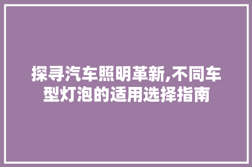 探寻汽车照明革新,不同车型灯泡的适用选择指南