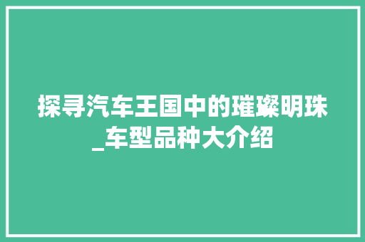 探寻汽车王国中的璀璨明珠_车型品种大介绍