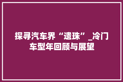 探寻汽车界“遗珠”_冷门车型年回顾与展望