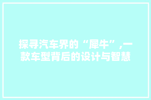探寻汽车界的“犀牛”,一款车型背后的设计与智慧