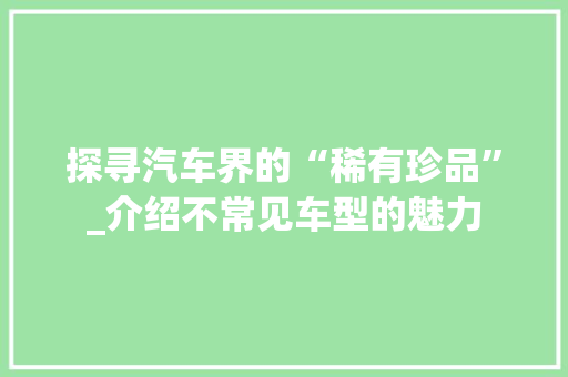探寻汽车界的“稀有珍品”_介绍不常见车型的魅力
