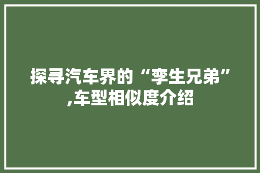 探寻汽车界的“孪生兄弟”,车型相似度介绍