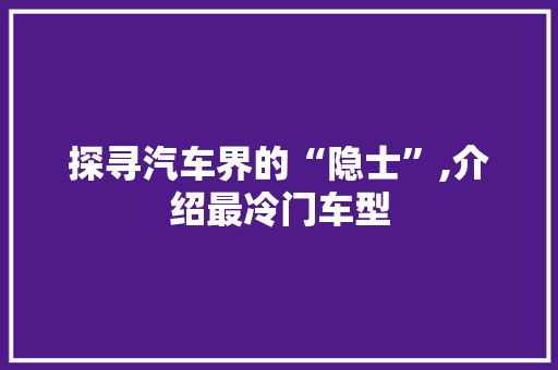 探寻汽车界的“隐士”,介绍最冷门车型