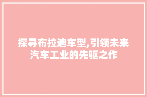 探寻布拉迪车型,引领未来汽车工业的先驱之作