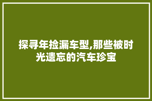 探寻年捡漏车型,那些被时光遗忘的汽车珍宝