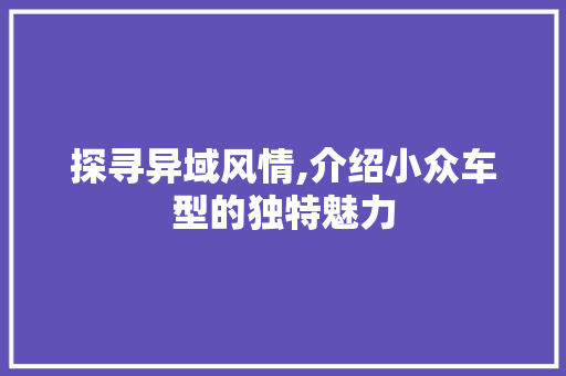 探寻异域风情,介绍小众车型的独特魅力