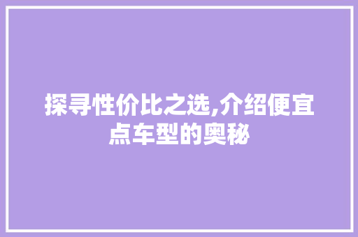探寻性价比之选,介绍便宜点车型的奥秘