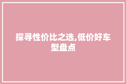 探寻性价比之选,低价好车型盘点