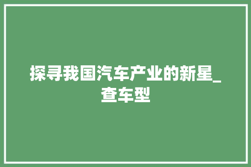 探寻我国汽车产业的新星_查车型