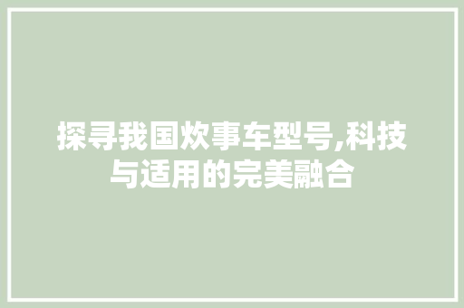 探寻我国炊事车型号,科技与适用的完美融合