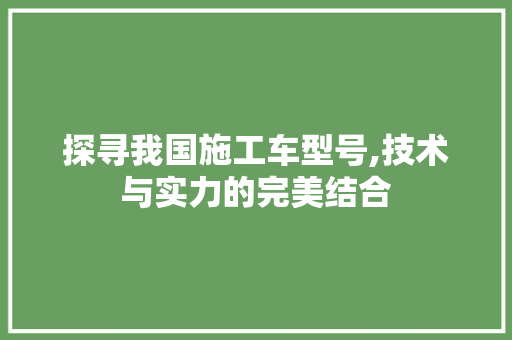探寻我国施工车型号,技术与实力的完美结合