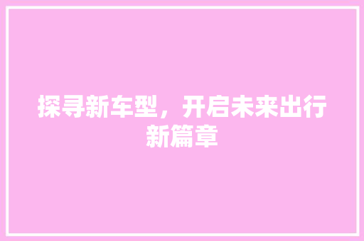 探寻新车型，开启未来出行新篇章