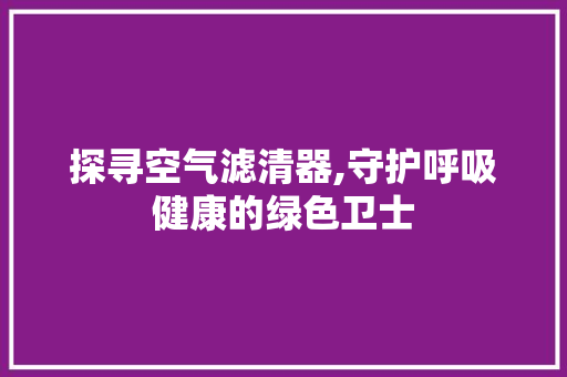 探寻空气滤清器,守护呼吸健康的绿色卫士