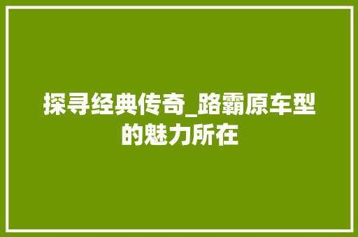 探寻经典传奇_路霸原车型的魅力所在