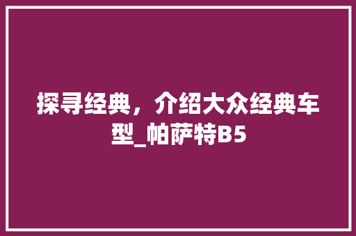 探寻经典，介绍大众经典车型_帕萨特B5
