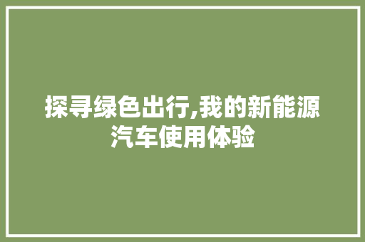 探寻绿色出行,我的新能源汽车使用体验