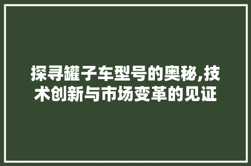 探寻罐子车型号的奥秘,技术创新与市场变革的见证