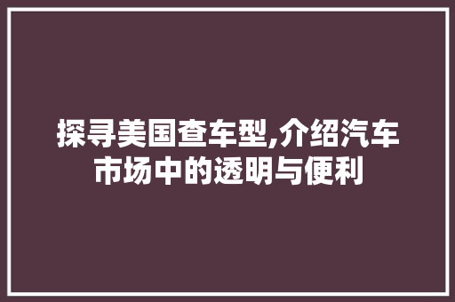 探寻美国查车型,介绍汽车市场中的透明与便利