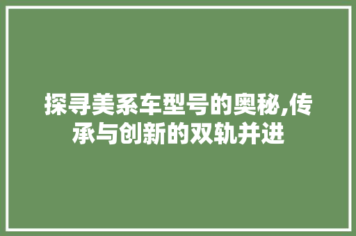 探寻美系车型号的奥秘,传承与创新的双轨并进