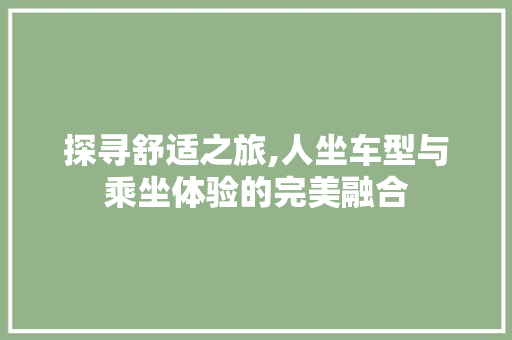 探寻舒适之旅,人坐车型与乘坐体验的完美融合