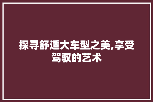 探寻舒适大车型之美,享受驾驭的艺术