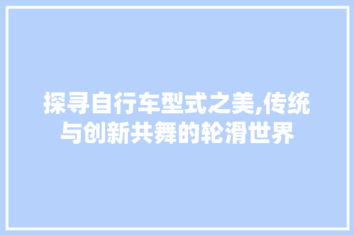 探寻自行车型式之美,传统与创新共舞的轮滑世界