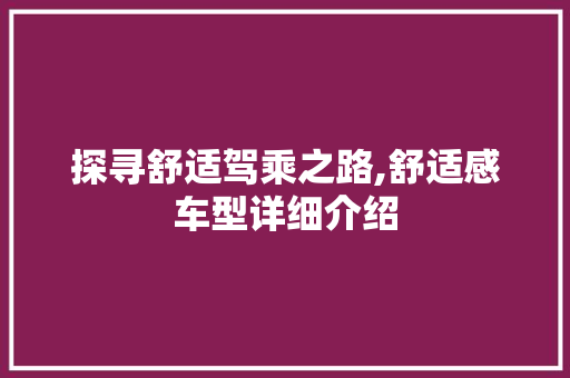 探寻舒适驾乘之路,舒适感车型详细介绍