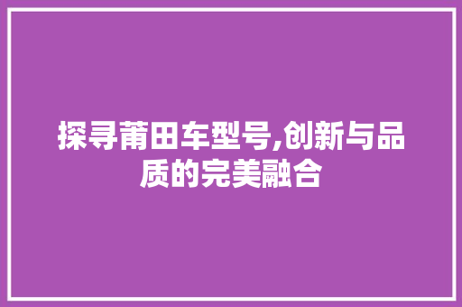 探寻莆田车型号,创新与品质的完美融合