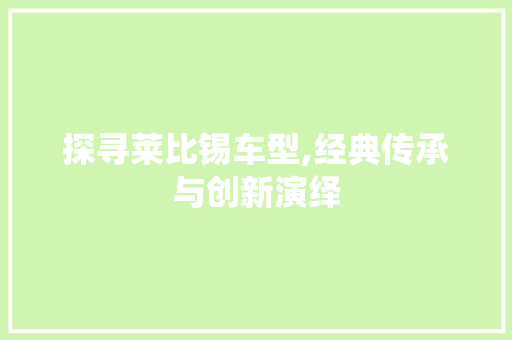 探寻莱比锡车型,经典传承与创新演绎