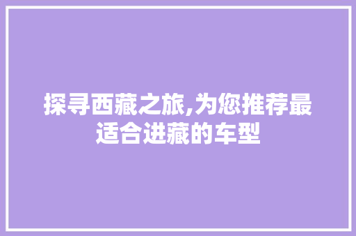 探寻西藏之旅,为您推荐最适合进藏的车型