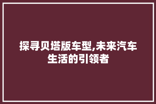 探寻贝塔版车型,未来汽车生活的引领者