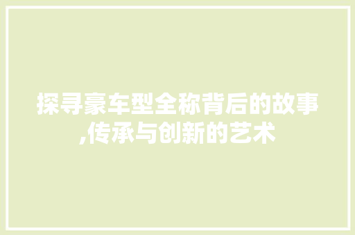 探寻豪车型全称背后的故事,传承与创新的艺术