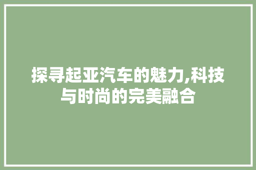 探寻起亚汽车的魅力,科技与时尚的完美融合