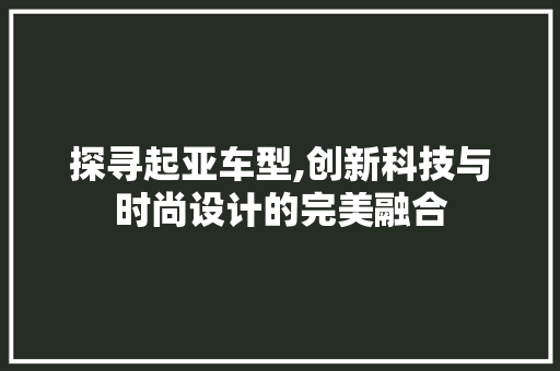 探寻起亚车型,创新科技与时尚设计的完美融合