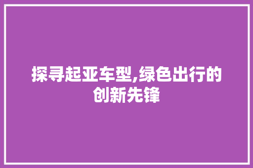 探寻起亚车型,绿色出行的创新先锋