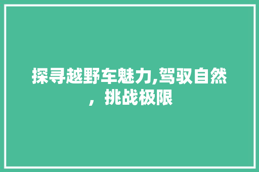探寻越野车魅力,驾驭自然，挑战极限