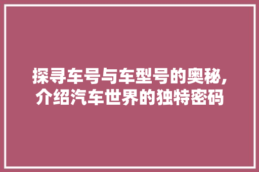 探寻车号与车型号的奥秘,介绍汽车世界的独特密码 车身配件