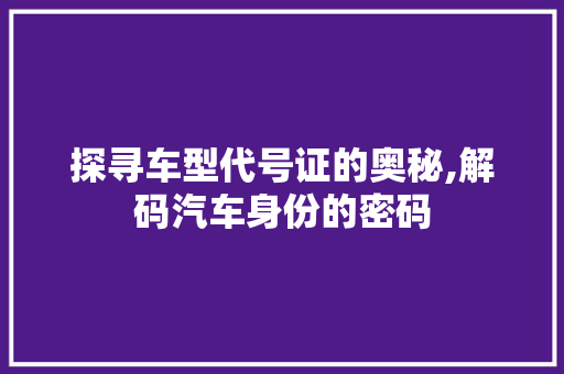 探寻车型代号证的奥秘,解码汽车身份的密码