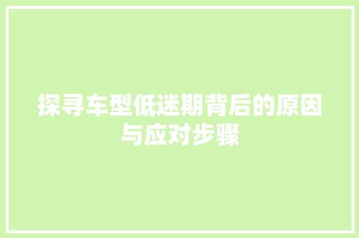 探寻车型低迷期背后的原因与应对步骤 汽车配件