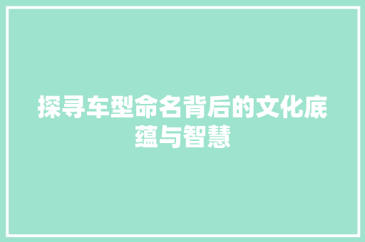 探寻车型命名背后的文化底蕴与智慧