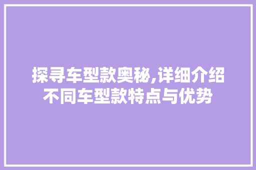 探寻车型款奥秘,详细介绍不同车型款特点与优势