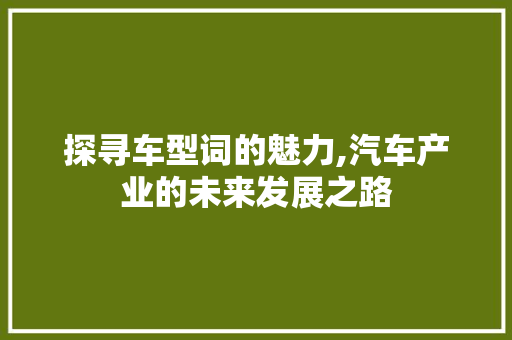 探寻车型词的魅力,汽车产业的未来发展之路