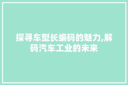 探寻车型长编码的魅力,解码汽车工业的未来