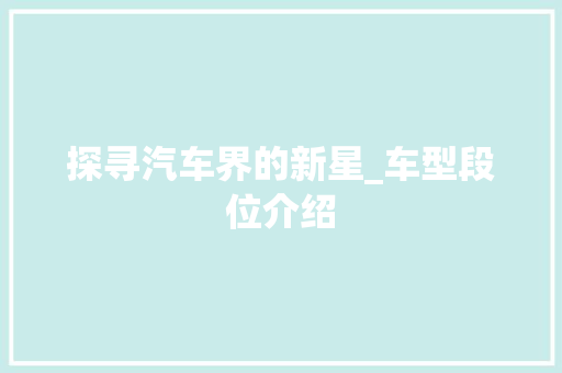 探寻汽车界的新星_车型段位介绍