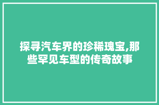 探寻汽车界的珍稀瑰宝,那些罕见车型的传奇故事