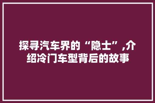 探寻汽车界的“隐士”,介绍冷门车型背后的故事