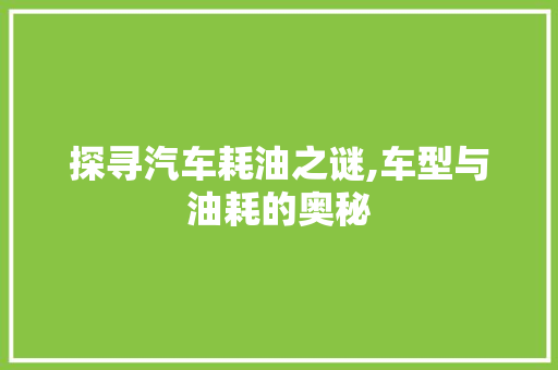 探寻汽车耗油之谜,车型与油耗的奥秘