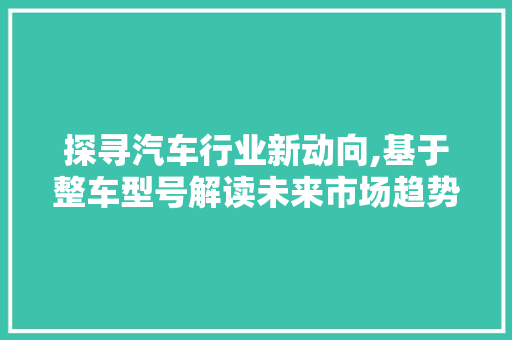 探寻汽车行业新动向,基于整车型号解读未来市场趋势