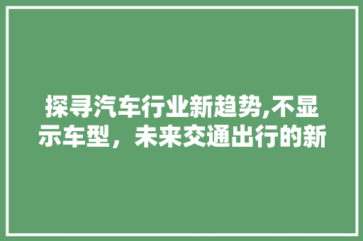 探寻汽车行业新趋势,不显示车型，未来交通出行的新纪元