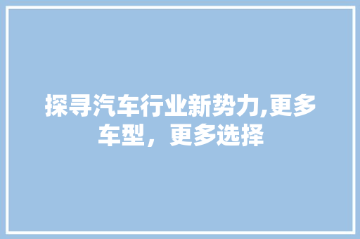 探寻汽车行业新势力,更多车型，更多选择